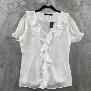 NEW The Limited Sheer Short Sleeve Ruffle Blouse Small White Fairy Romantic